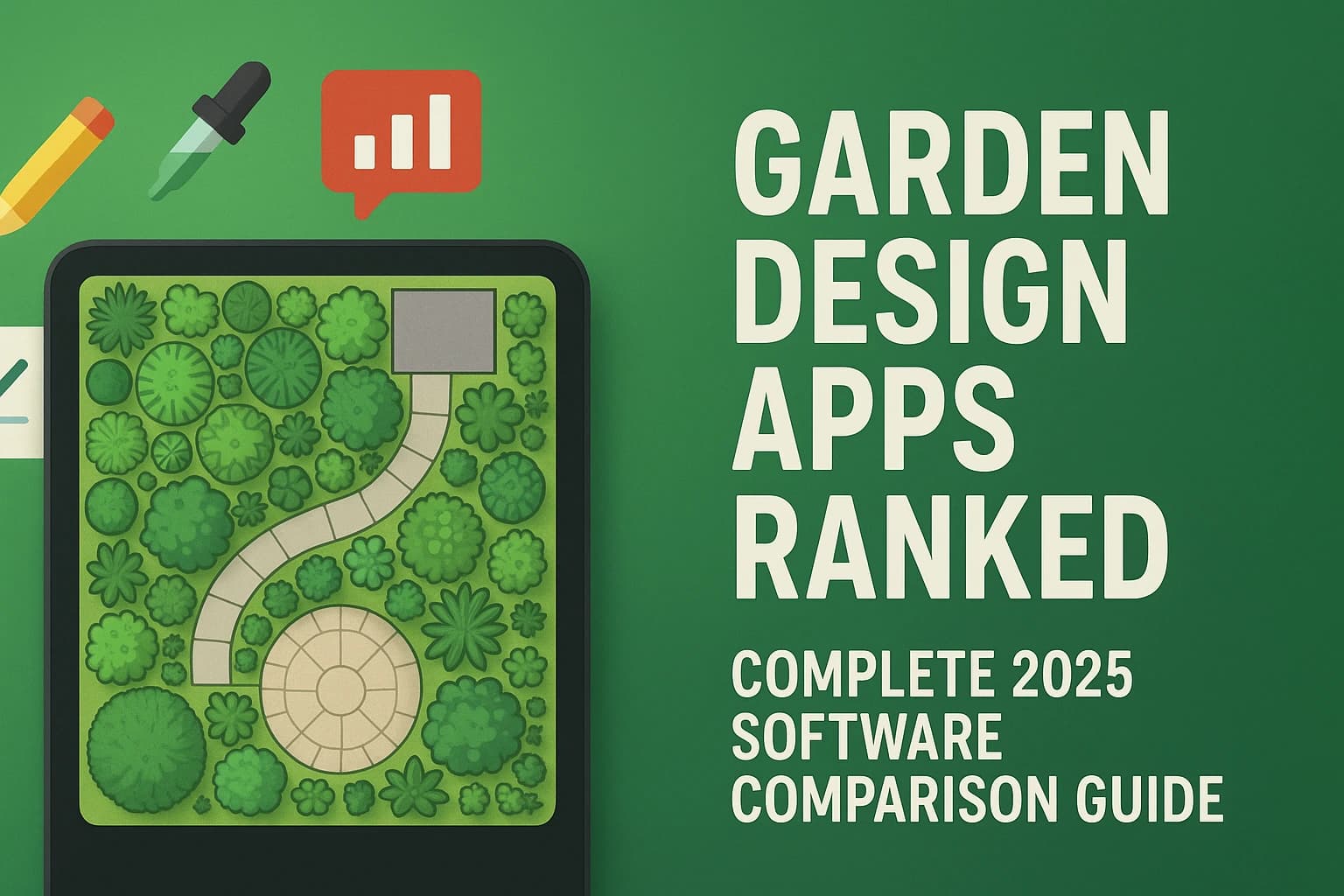 Modern smartphone displaying garden design app interface with plant selection and layout tools