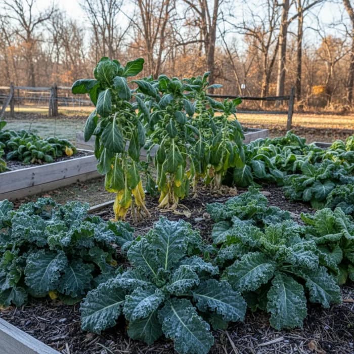 Winter vegetables thriving in cold weather garden