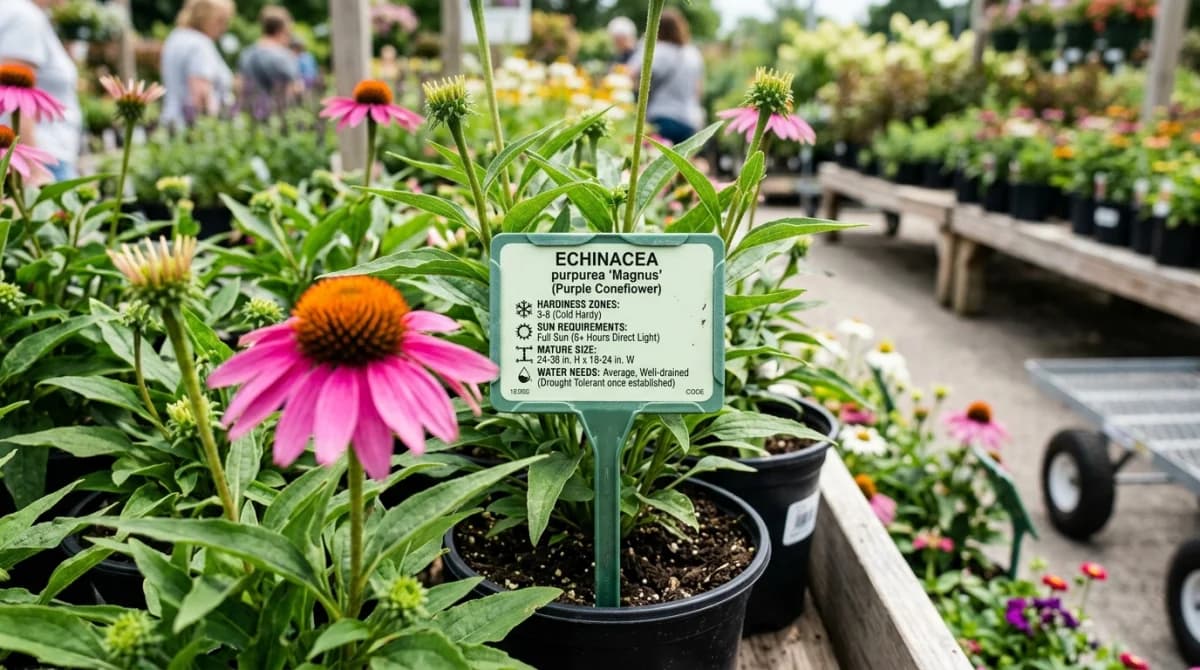 Plant tag showing hardiness zone information and growing requirements
