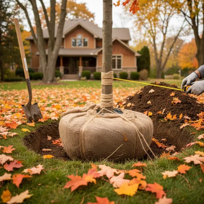 Proper fall tree planting technique in October