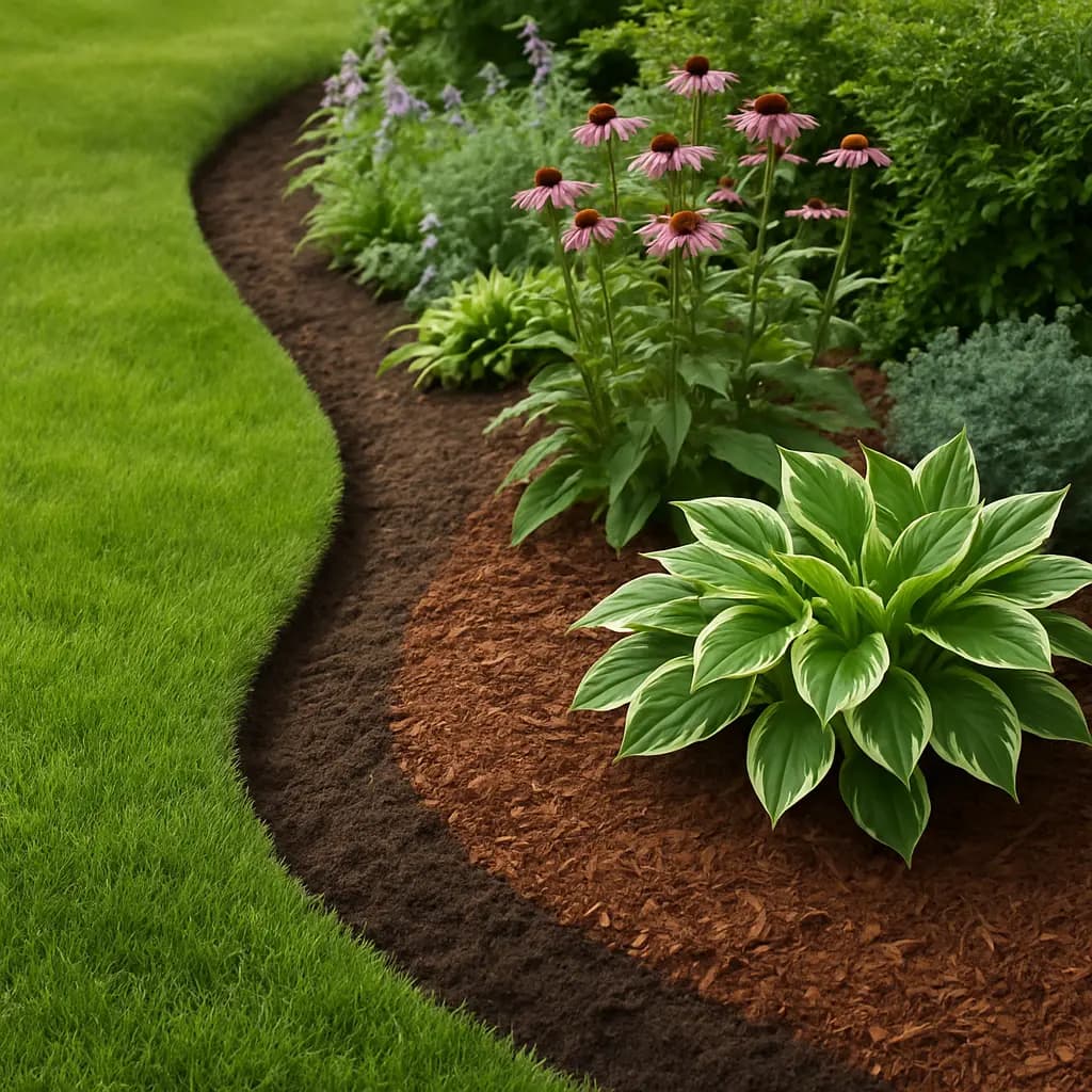 Crisp garden edge with fresh mulch transforming a tired flower bed