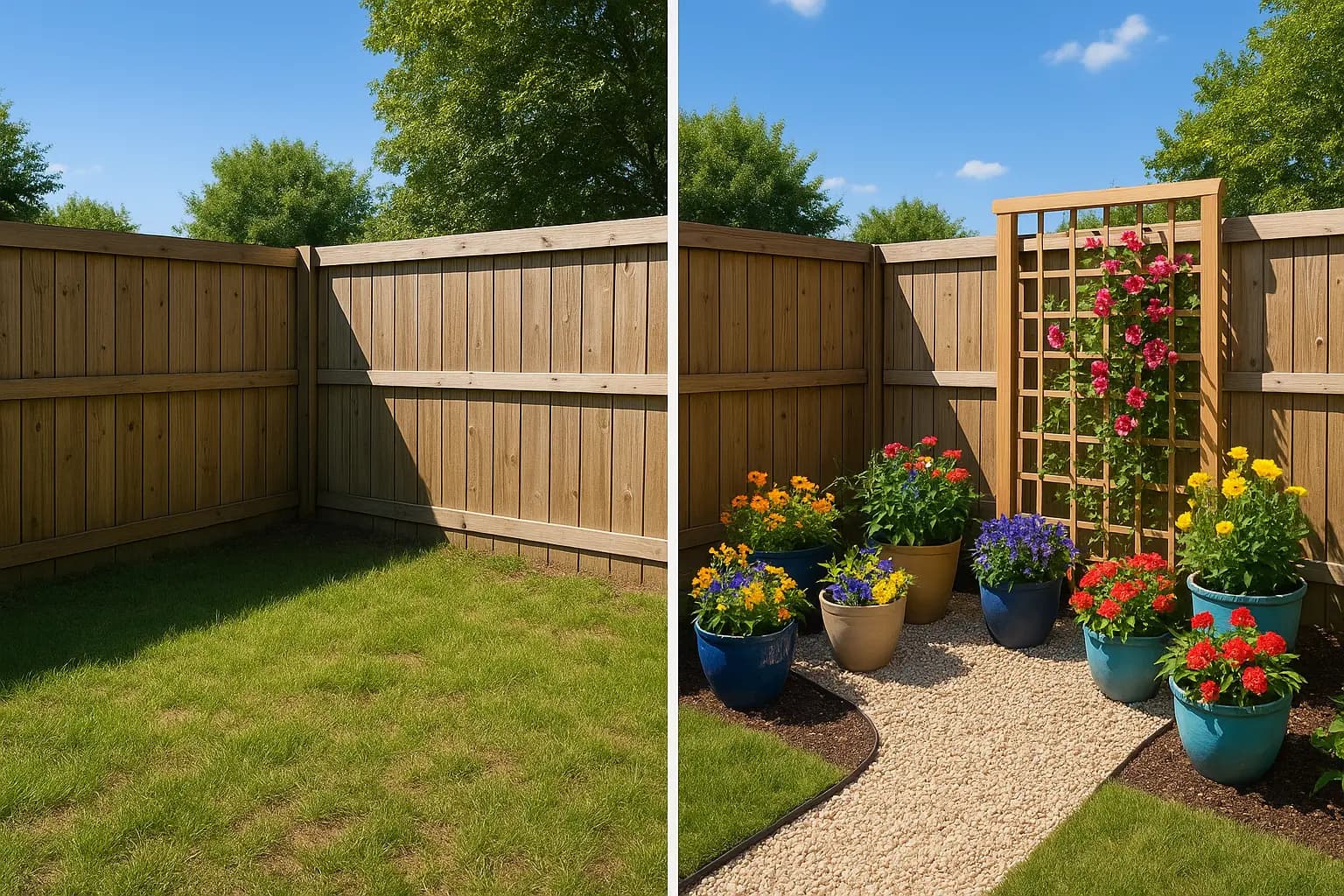 Before and after shots showing dramatic garden improvements completed in just 2 hours