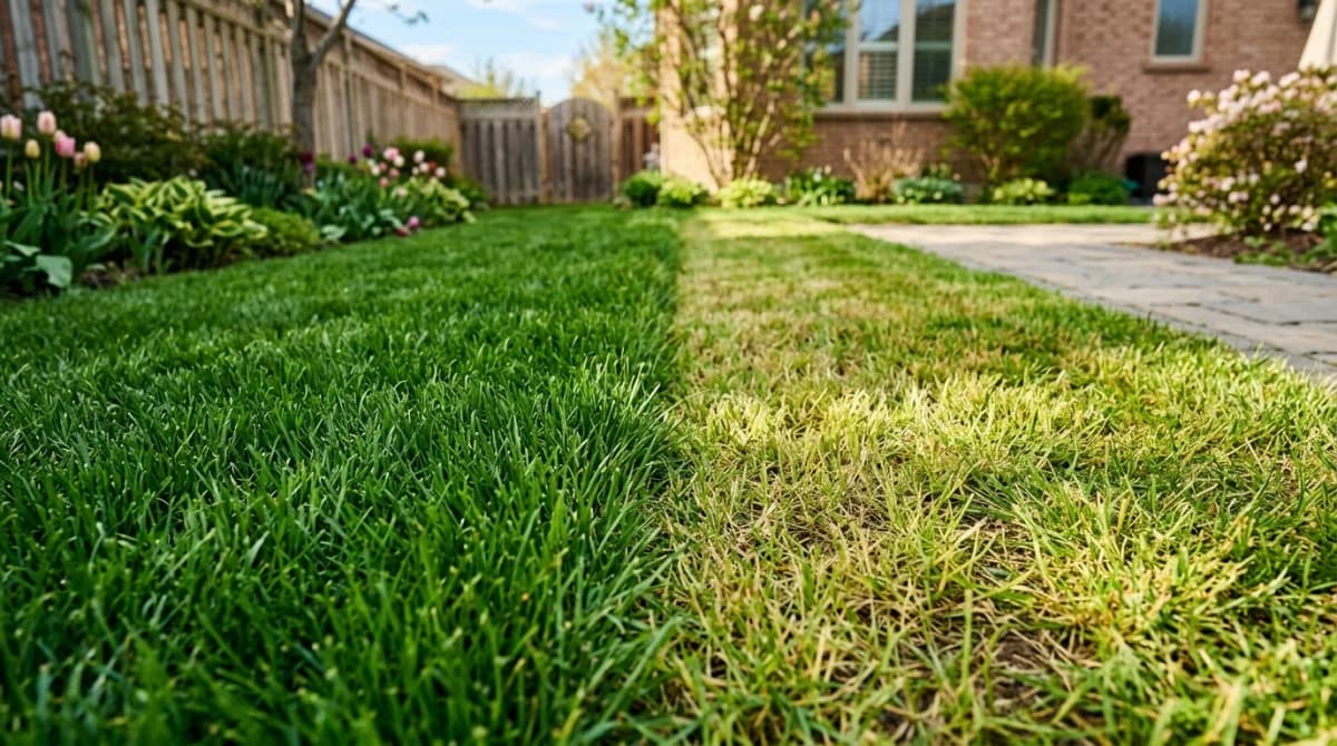 Mowing height comparison showing grass at different heights and root depth